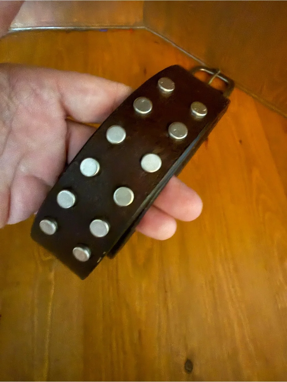 Brown Studded Leather Belt with Brass Buckle